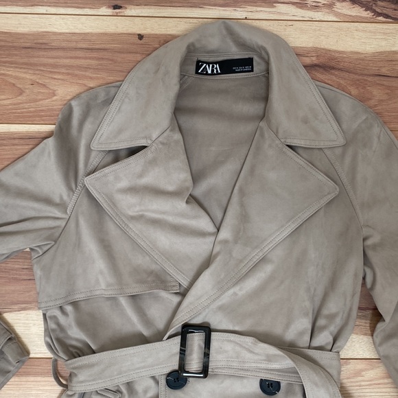 ✨NWOT✨ ZARA Taupe Faux Suede Coat, M - Picture 3 of 8